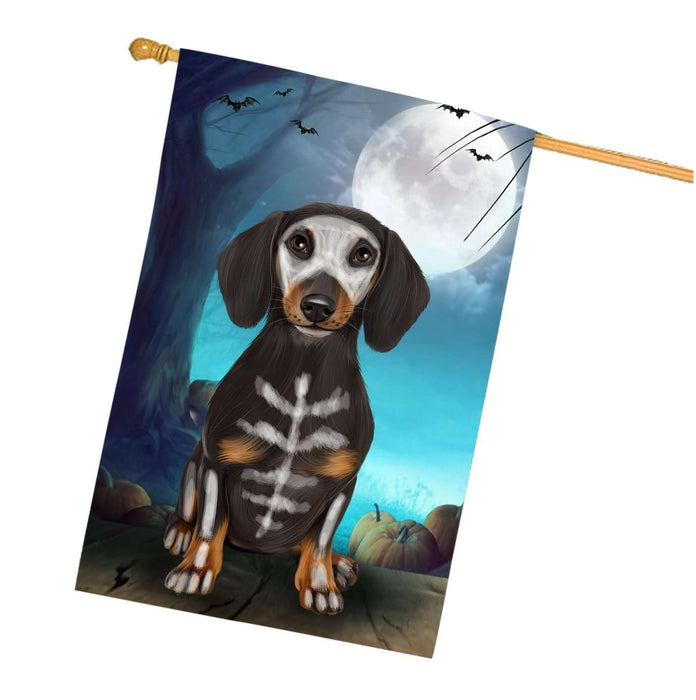 Happy Halloween Trick or Treat Dachshund Dog Skeleton House Flag