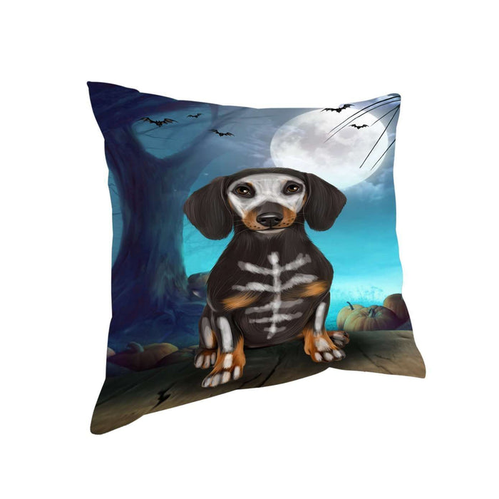 Happy Halloween Trick or Treat Dachshund Dog Skeleton Throw Pillow