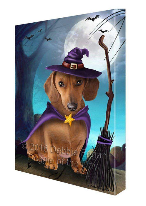 Happy Halloween Trick or Treat Dachshund Dog Witch Canvas Wall Art