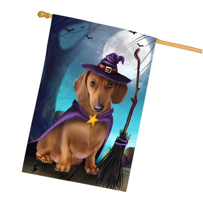 Happy Halloween Trick or Treat Dachshund Dog Witch House Flag