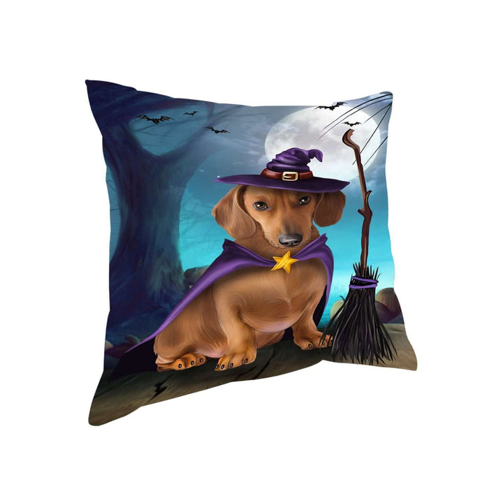 Happy Halloween Trick or Treat Dachshund Dog Witch Throw Pillow