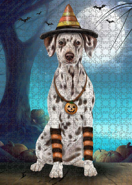 Happy Halloween Trick or Treat Dalmatian Dog Candy Corn Puzzle with Photo Tin PUZL61446