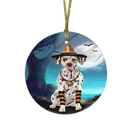 Happy Halloween Trick or Treat Dalmatian Dog Candy Corn Round Flat Christmas Ornament RFPOR52496