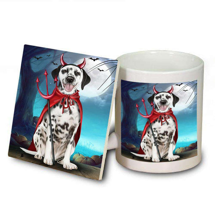 Happy Halloween Trick or Treat Dalmatian Dog Devil Mug and Coaster Set MUC52516