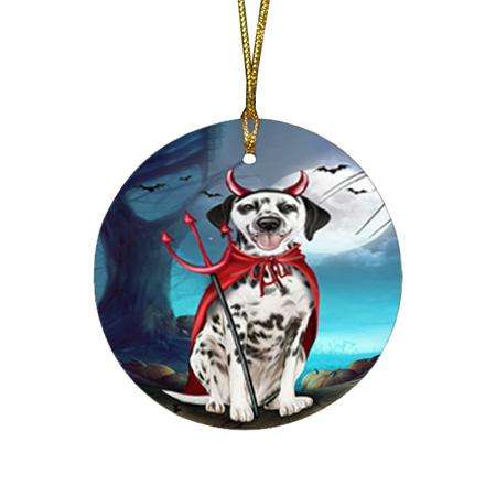 Happy Halloween Trick or Treat Dalmatian Dog Devil Round Flat Christmas Ornament RFPOR52515