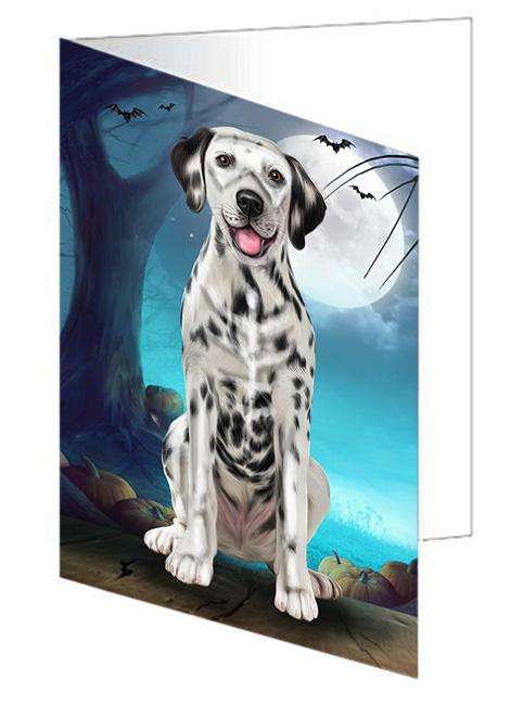 Happy Halloween Trick or Treat Dalmatian Dog Skeleton Handmade Artwork Assorted Pets Greeting Cards and Note Cards with Envelopes for All Occasions and Holiday Seasons GCD61658
