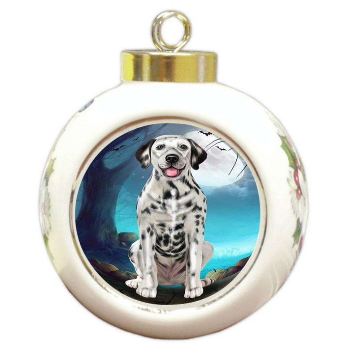 Happy Halloween Trick or Treat Dalmatian Dog Skeleton Round Ball Christmas Ornament RBPOR52543