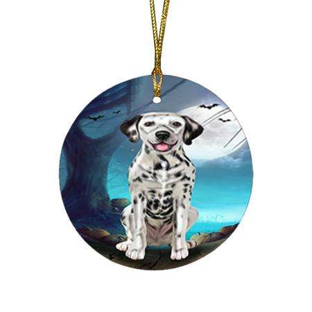 Happy Halloween Trick or Treat Dalmatian Dog Skeleton Round Flat Christmas Ornament RFPOR52534