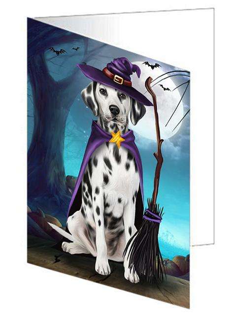 Happy Halloween Trick or Treat Dalmatian Dog Witch Handmade Artwork Assorted Pets Greeting Cards and Note Cards with Envelopes for All Occasions and Holiday Seasons GCD61715