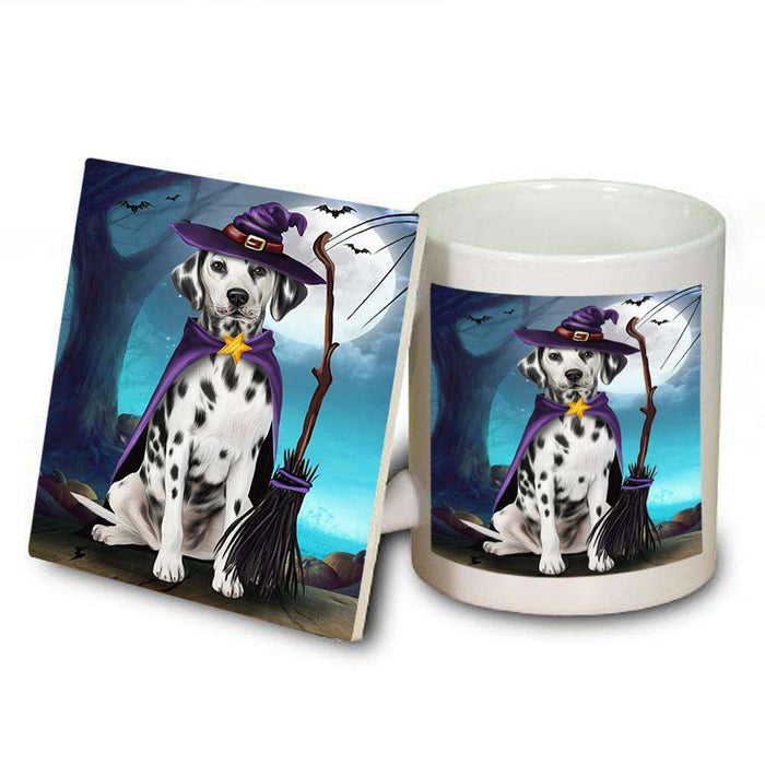 Happy Halloween Trick or Treat Dalmatian Dog Witch Mug and Coaster Set MUC52554