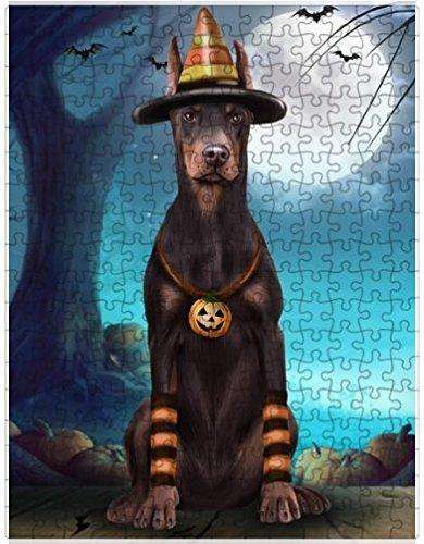 Happy Halloween Trick or Treat Doberman Dog Candy Corn Puzzle with Photo Tin