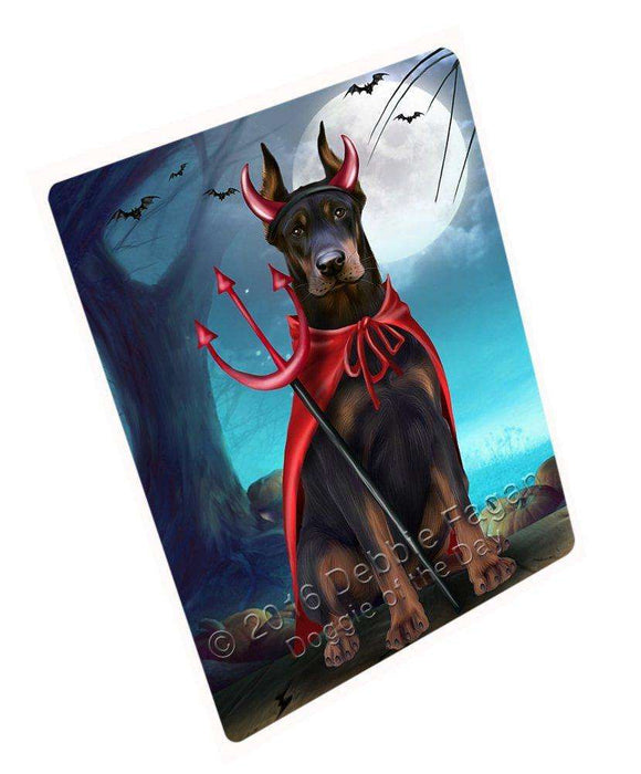 Happy Halloween Trick or Treat Doberman Dog Devil Art Portrait Print Woven Throw Sherpa Plush Fleece Blanket