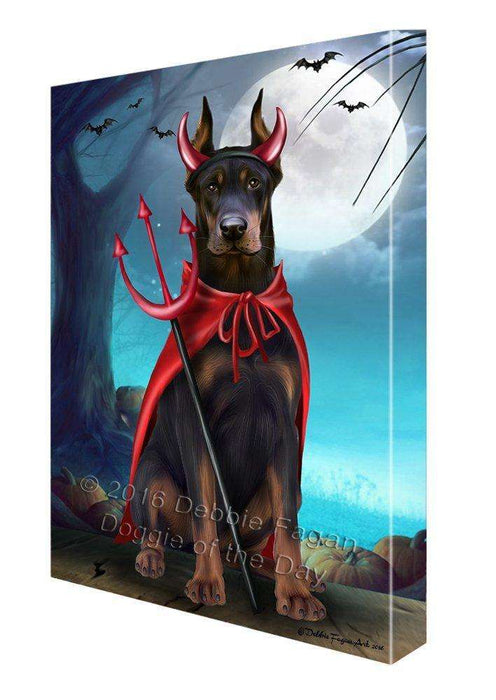 Happy Halloween Trick or Treat Doberman Dog Devil Canvas Wall Art