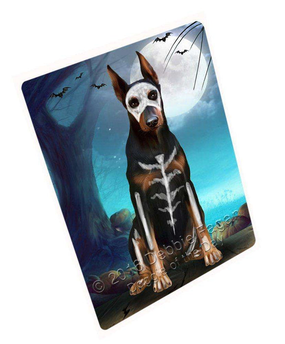 Happy Halloween Trick or Treat Doberman Dog Skeleton Art Portrait Print Woven Throw Sherpa Plush Fleece Blanket