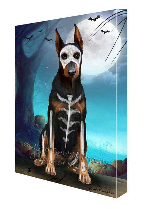 Happy Halloween Trick or Treat Doberman Dog Skeleton Canvas Wall Art
