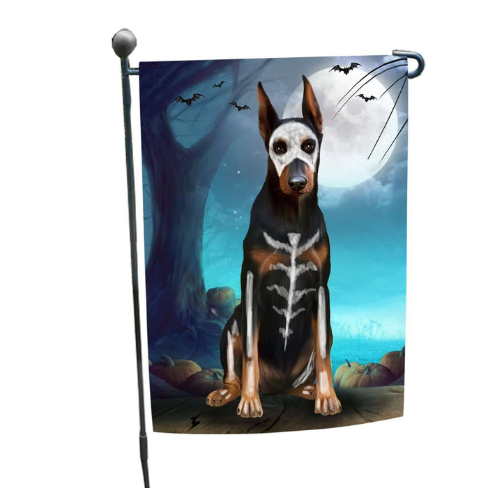 Happy Halloween Trick or Treat Doberman Dog Skeleton Garden Flag