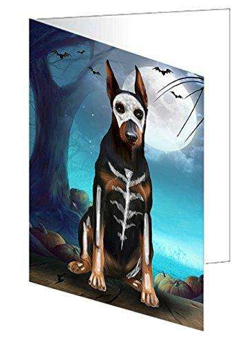 Happy Halloween Trick or Treat Doberman Dog Skeleton Handmade Artwork Assorted Pets Greeting Cards and Note Cards with Envelopes for All Occasions and Holiday Seasons