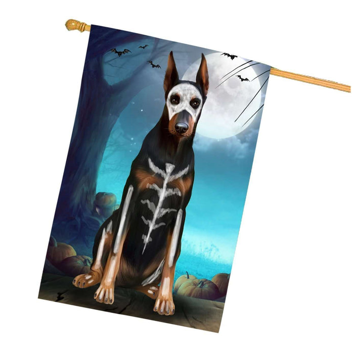 Happy Halloween Trick or Treat Doberman Dog Skeleton House Flag