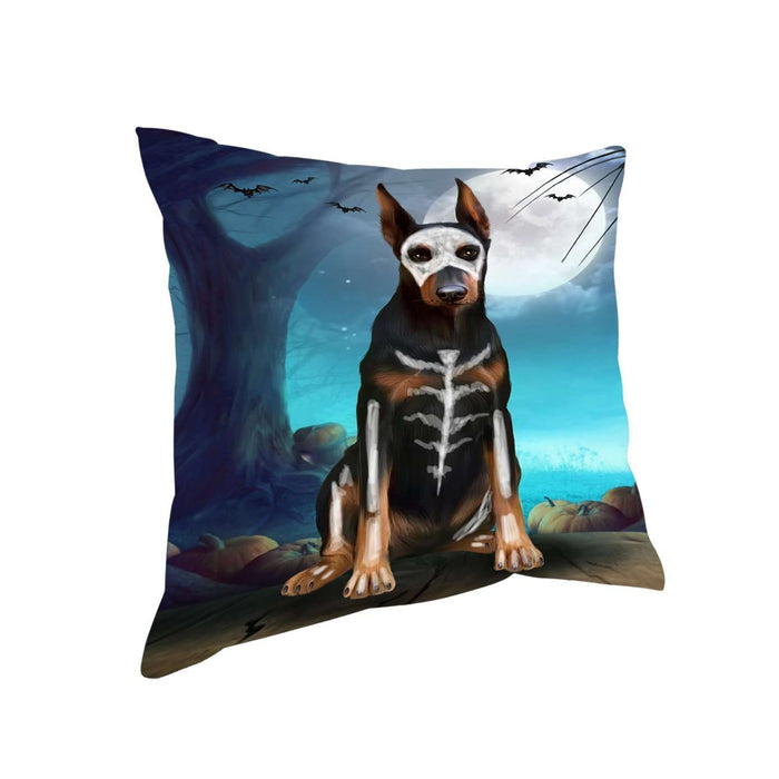 Happy Halloween Trick or Treat Doberman Dog Skeleton Throw Pillow