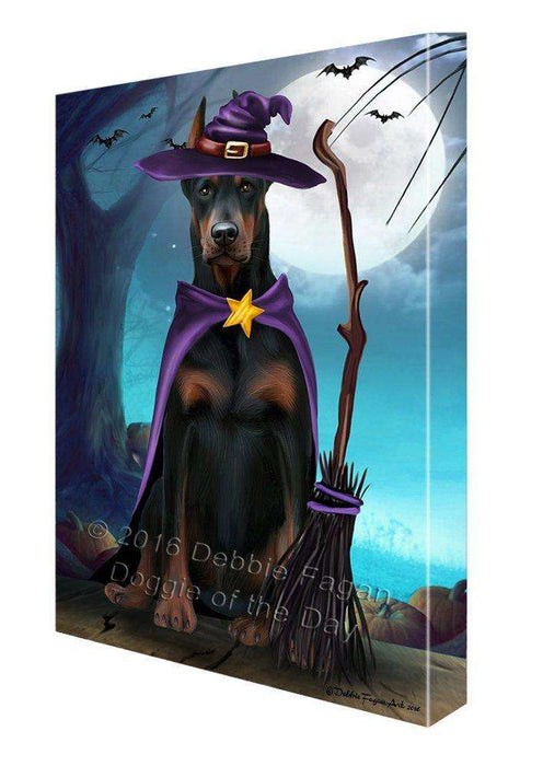 Happy Halloween Trick or Treat Doberman Dog Witch Canvas Wall Art