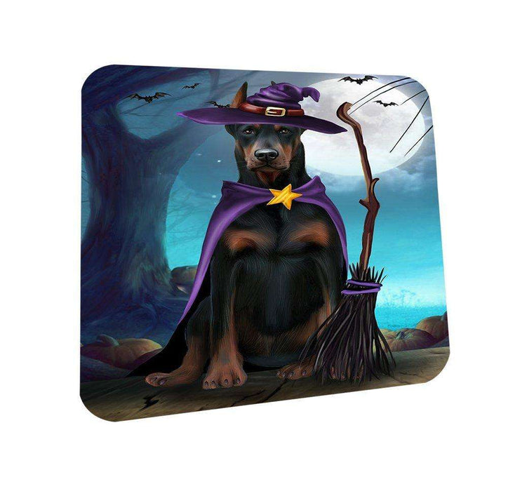 Happy Halloween Trick or Treat Doberman Dog Witch Coasters Set of 4