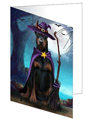 Happy Halloween Trick or Treat Doberman Dog Witch Handmade Artwork Assorted Pets Greeting Cards and Note Cards with Envelopes for All Occasions and Holiday Seasons