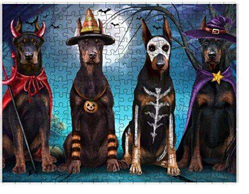 Happy Halloween Trick or Treat Doberman Pinschers Dog in Costumes Puzzle with Photo Tin