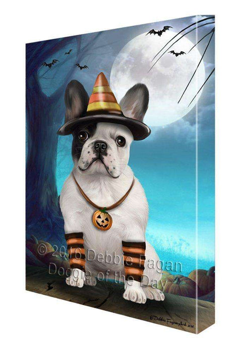 Happy Halloween Trick or Treat French Bulldog Candy Corn Canvas Wall Art
