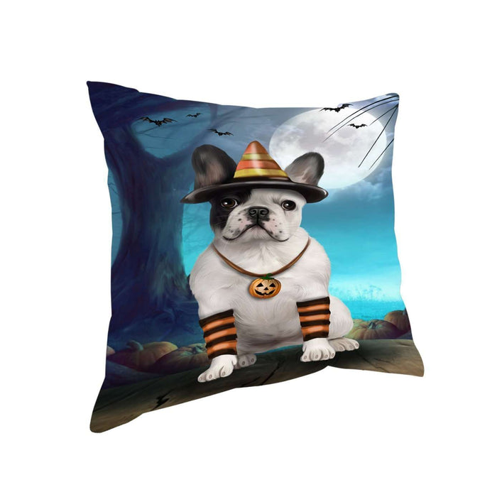 Happy Halloween Trick or Treat French Bulldog Candy Corn Throw Pillow
