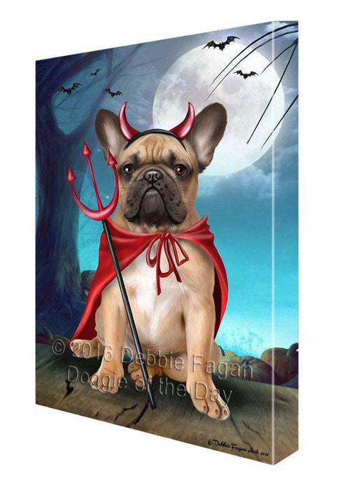 Happy Halloween Trick or Treat French Bulldog Devil Canvas Wall Art