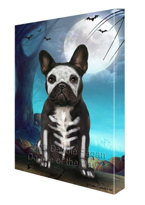 Happy Halloween Trick or Treat French Bulldog Skeleton Canvas Wall Art