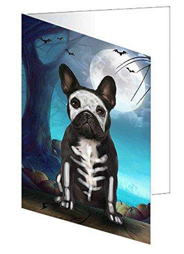 Happy Halloween Trick or Treat French Bulldog Skeleton Handmade Artwork Assorted Pets Greeting Cards and Note Cards with Envelopes for All Occasions and Holiday Seasons D209