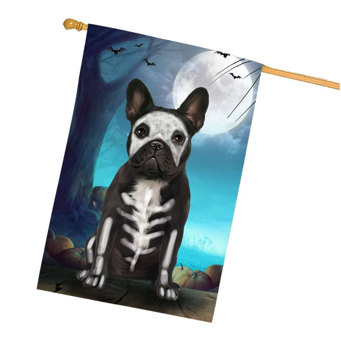 Happy Halloween Trick or Treat French Bulldog Skeleton House Flag