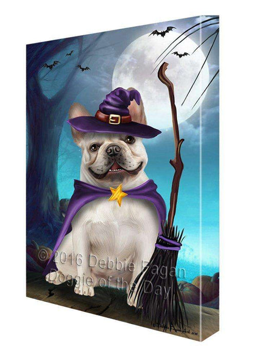 Happy Halloween Trick or Treat French Bulldog Witch Canvas Wall Art