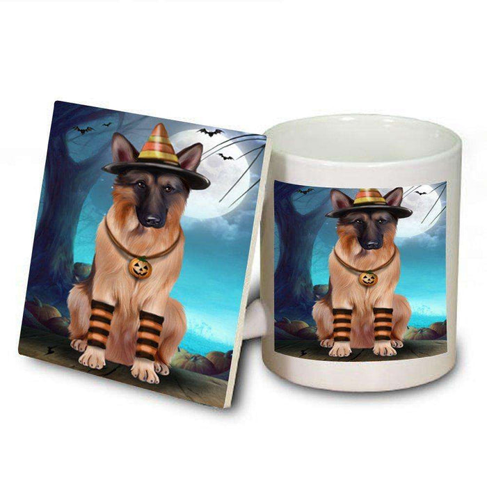 Happy Halloween Trick or Treat German Shepherd Dog Candy Corn Mug and Coaster Set