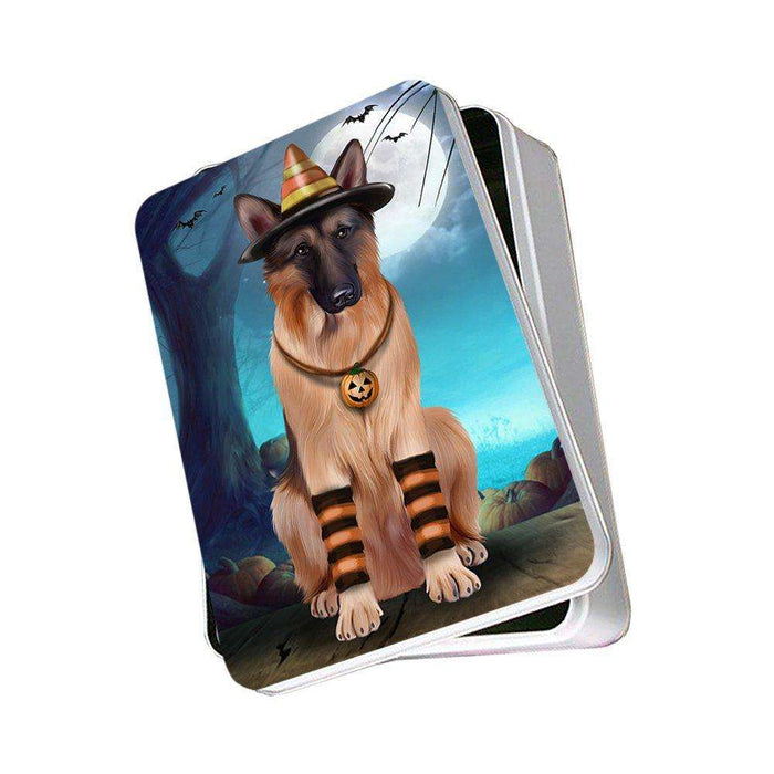 Happy Halloween Trick or Treat German Shepherd Dog Candy Corn Photo Storage Tin