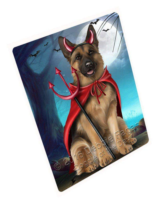 Happy Halloween Trick or Treat German Shepherd Dog Devil Art Portrait Print Woven Throw Sherpa Plush Fleece Blanket