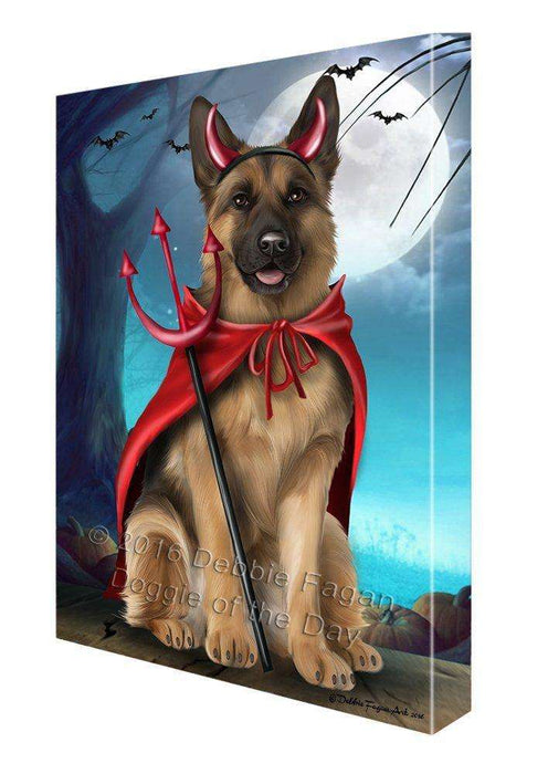 Happy Halloween Trick or Treat German Shepherd Dog Devil Canvas Wall Art