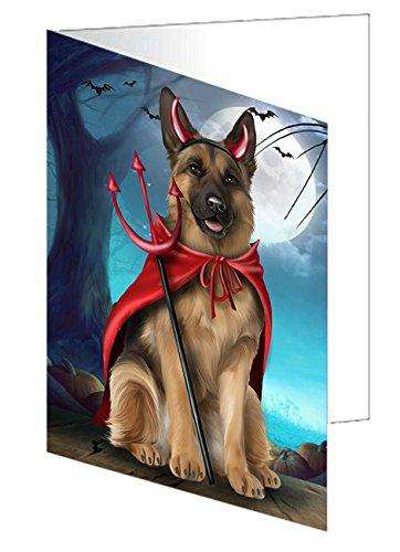Happy Halloween Trick or Treat German Shepherd Dog Devil Handmade Artwork Assorted Pets Greeting Cards and Note Cards with Envelopes for All Occasions and Holiday Seasons