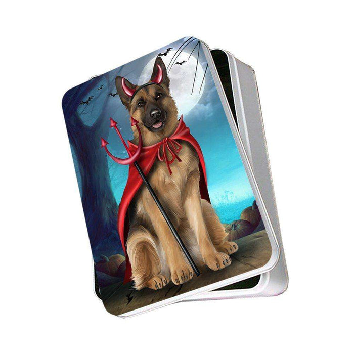 Happy Halloween Trick or Treat German Shepherd Dog Devil Photo Storage Tin