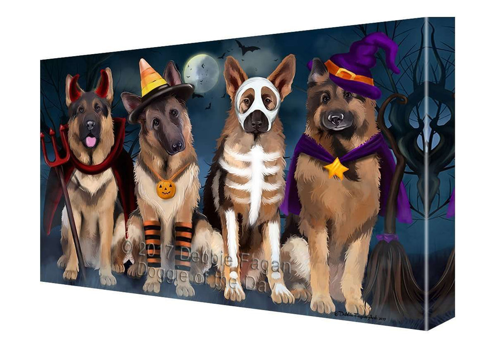 Happy Halloween Trick or Treat German Shepherd Dog in Costumes Canvas Wall Art