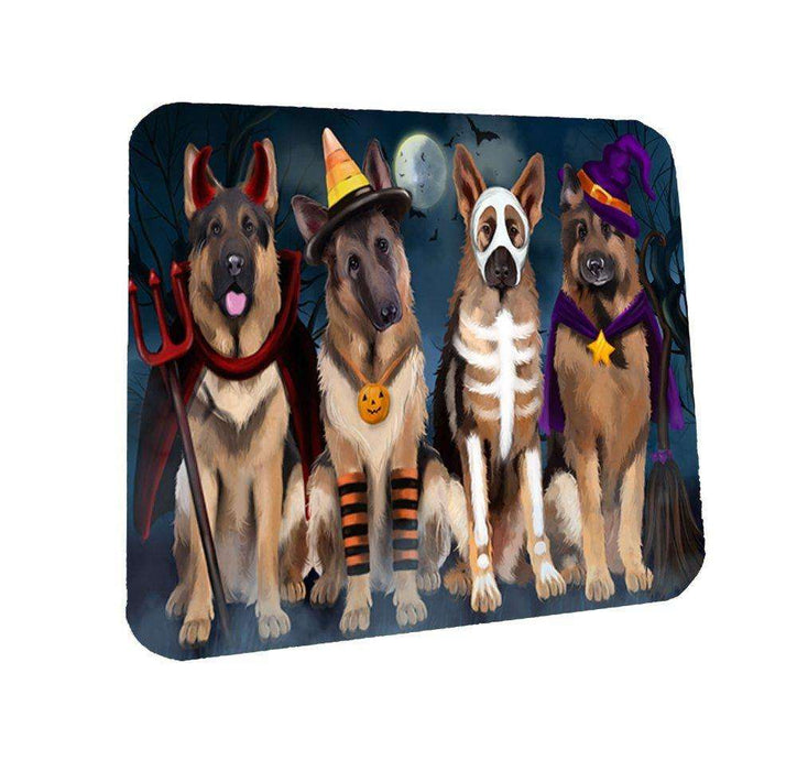 Happy Halloween Trick or Treat German Shepherd Dog in Costumes Coasters Set of 4