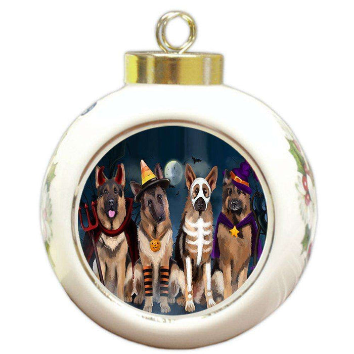 Happy Halloween Trick or Treat German Shepherd Dog in Costumes Round Ball Christmas Ornament