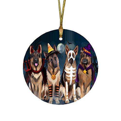 Happy Halloween Trick or Treat German Shepherd Dog in Costumes Round Christmas Ornament