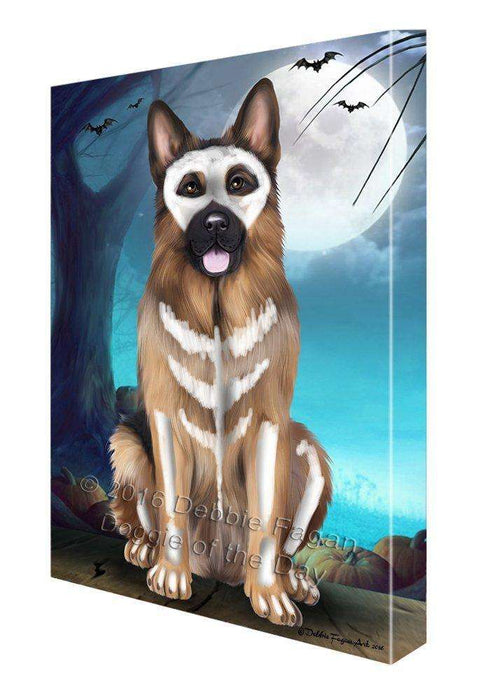 Happy Halloween Trick or Treat German Shepherd Dog Skeleton Canvas Wall Art