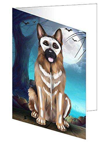 Happy Halloween Trick or Treat German Shepherd Dog Skeleton Handmade Artwork Assorted Pets Greeting Cards and Note Cards with Envelopes for All Occasions and Holiday Seasons