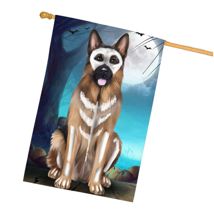 Happy Halloween Trick or Treat German Shepherd Dog Skeleton House Flag