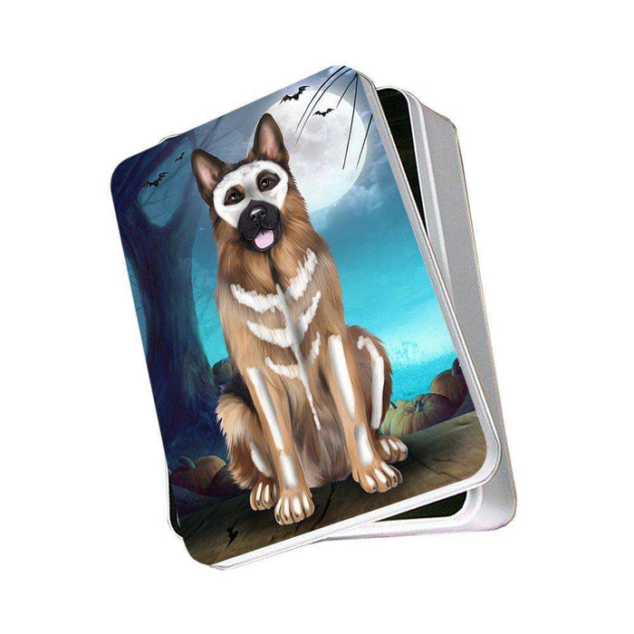 Happy Halloween Trick or Treat German Shepherd Dog Skeleton Photo Storage Tin