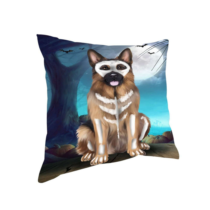 Happy Halloween Trick or Treat German Shepherd Dog Skeleton Throw Pillow