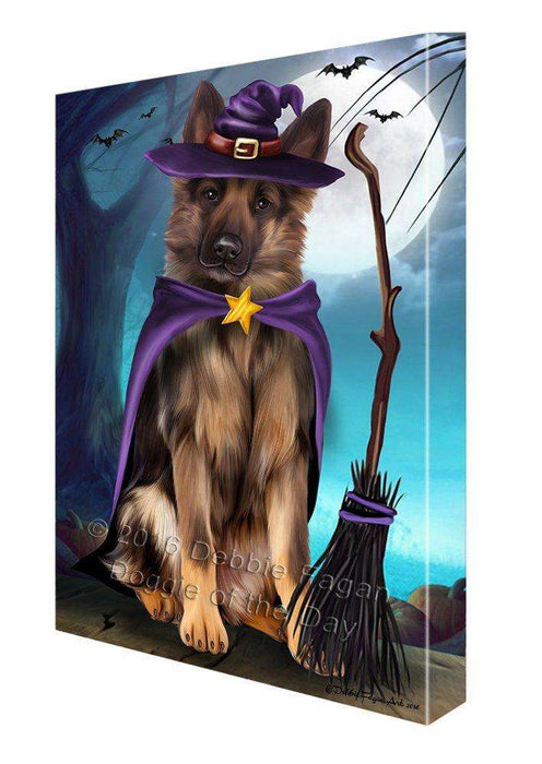 Happy Halloween Trick or Treat German Shepherd Dog Witch Canvas Wall Art